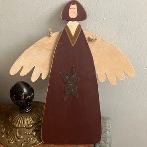 Wood Angel Figurine Decoration Cozy Cute Guardian Angel, Gift, Burgundy, Beige